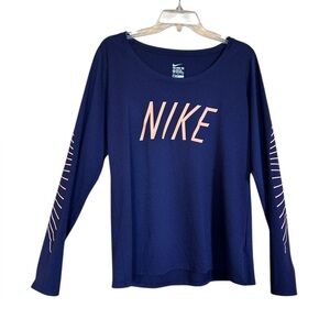 Nike Womens XL Dri Fit Long Sleeve Graphic Reflective Workout Running Top Hiking